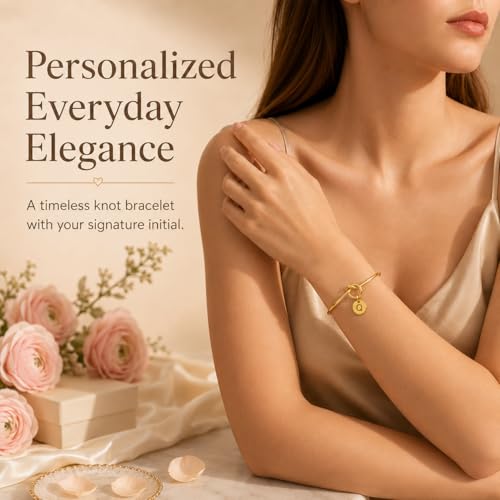 LemonRose Initial Bracelets for Women - Dainty Tie the Knot Letter A-Z 14K Gold Plated for Women Gold Cuff Bracelet for Womens Jewelry Personalized Bridesmaid Proposal Gifts - color: Gold Q