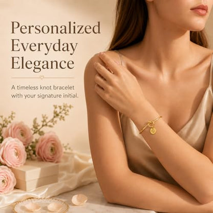 LemonRose Initial Bracelets for Women - Dainty Tie the Knot Letter A-Z 14K Gold Plated for Women Gold Cuff Bracelet for Womens Jewelry Personalized Bridesmaid Proposal Gifts - color: Gold Q