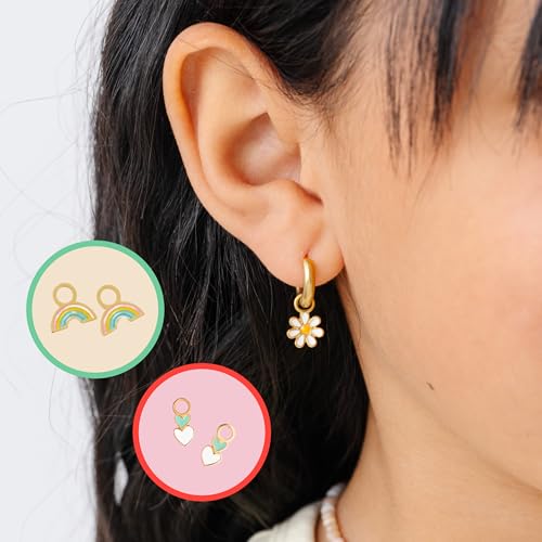 Pip Pop Gold Endless Hoops - Hypoallergenic, Waterproof, 18K Gold PVD - color: Endless Hoop Earrings + Enamel Charms Set