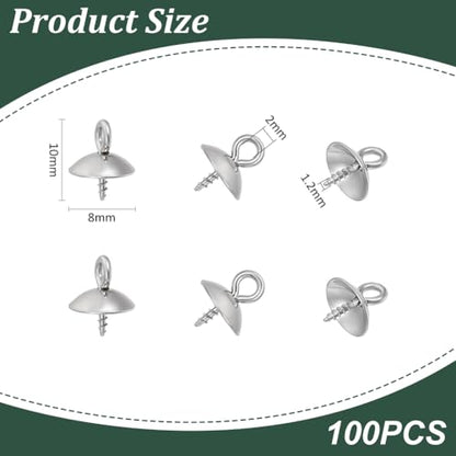 UNICRAFTALE 100pcs 10x8mm 304 Stainless Steel Peg Bails Pendants Screw Peg Bails Small Screw Eye Pins Clasps 1.2mm Pin Eye Screws Connectors for Half Drilled Beads Jewelry Earring Making, Hole 2mm - color: Steel Color