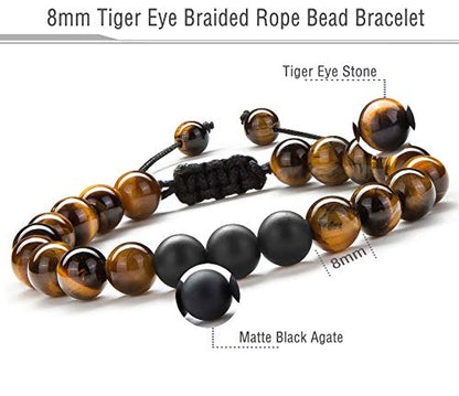 Men Women 8mm Tiger Eye Stone Beads Bracelet - color: Tiger Eye Matte-21018