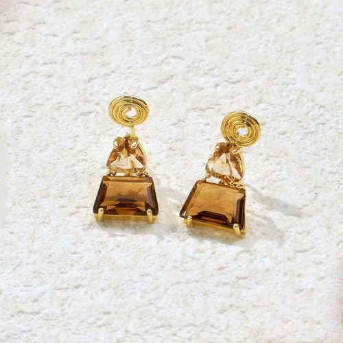 Flyonce Brown Earrings for Women, Sparkly Rhinestone Crystal Hypoallergenic Simple Dainty Small Triangle Drop Dangle Earring for Formal Summer Holiday - style: Clip-on