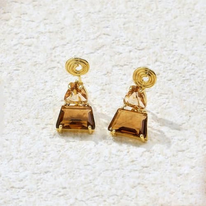 Flyonce Brown Earrings for Women, Sparkly Rhinestone Crystal Hypoallergenic Simple Dainty Small Triangle Drop Dangle Earring for Formal Summer Holiday - style: Clip-on