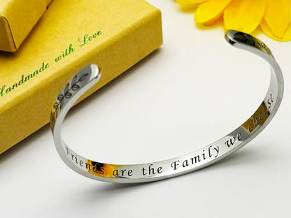 Dczosily Inspirational Bracelets for Women Stainless Steel Cuff Bracelet Engraved Jewelry Motivational Bangles Personalized Gifts for Best Friend/Mom - style: 01Friend-Friends are the family we choose