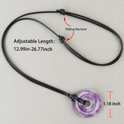 Anjiucc Natural Gemstone Pendant Necklce Lucky Coin Crystal Necklace Donut Pendnat with Adjustable Rope Healing Crystal for Men - color: Amethyst
