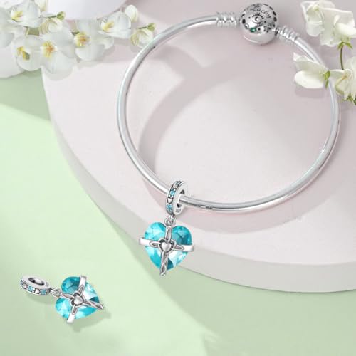 Birthstone Charm, 925 Sterling Silve Heart Dangle Charms for Pandora Bracelets, Ladies Birthday Gift - style: L-December