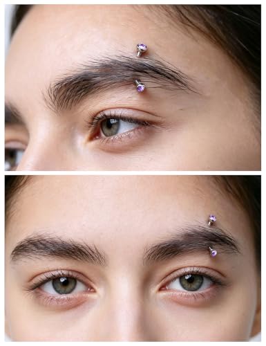 F136 Titanium 16g 6/8/10mm Eyebrow/Rook/Snug/Vertical-Labret/VCH/Snake-Eyes/Anti-Tragus/Christina/Daith/Belly-Button/Bridge/Hood/Surface Curved Barbell Piercing Jewelry for Women Men - color: Purple, size: 6 mm (1/4 in)