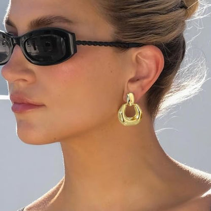 6 Pairs Gold Dangle Earrings for Women, 14K Gold Plated Earrings Geometric Knot Drop Huggie Earrings Trendy Jewelry Gifts - color: A Gold