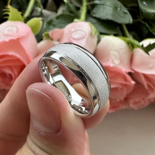 TUTISS 6mm 8mm Black/Gold/Rose Gold/White Tungsten Rings for Men Women Fashion Engagement Wedding Bands Sandblasted Finish I Love You Engraved Comfort Fit - color: 8mm White Tungsten I Love You