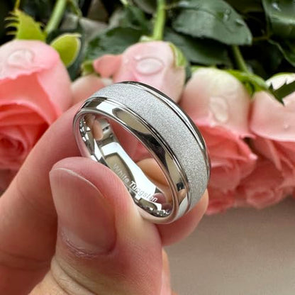 TUTISS 6mm 8mm Black/Gold/Rose Gold/White Tungsten Rings for Men Women Fashion Engagement Wedding Bands Sandblasted Finish I Love You Engraved Comfort Fit - color: 8mm White Tungsten I Love You