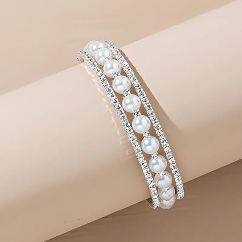 Pearl Bracelets for Women Dainty Gold Pearl Stretch Stackable Bracelet Bridesmaid Wedding Jewelry Gifts Prom Wedding Guest Dress - color: Q1:Silver Pearl Bracelet