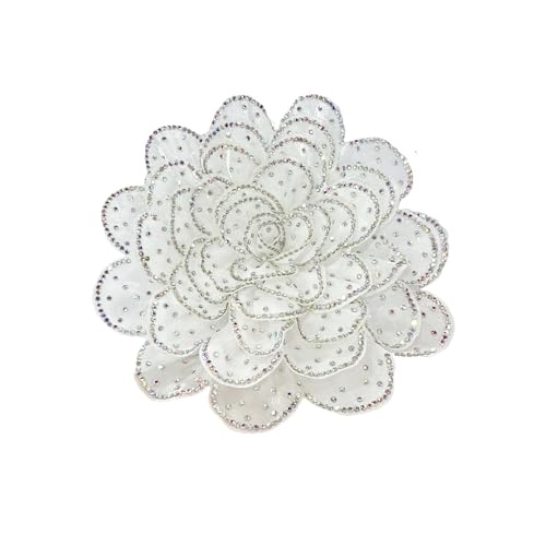 Rhinestone Camellia Flower Big Brooch Lapel Pins for Women Fashion Crystal Fabric Floral Brooches Pin for Dresses Suit Accessories Jewelry Boutonniere Corsage Wedding Party 140mm - color: White