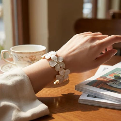 18K Gold Plated White Enamel Cuff Bracelet for Women - color: flower2