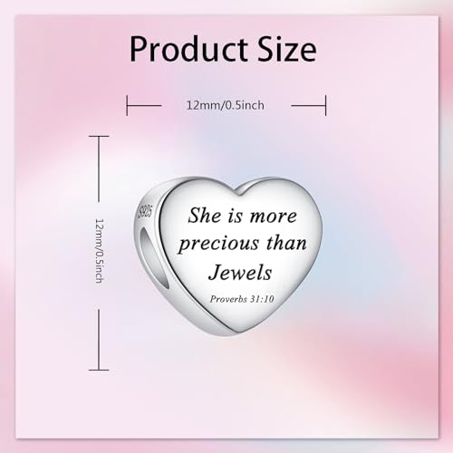 Bible Family Mom Wife Love Heart Dangle Charm 925 Sterling Silver Charms fits Bracelets and Necklace Pendant Bead Charms Jewelry Present for Women Family Friends - style: Bible - She is more precious than Jewels