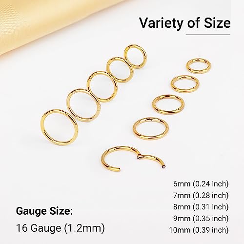 LEE&RO 16G 6MM 7MM 8MM 9MM 10MM Hinged Clicker Septum Rings 16G Nose Hoop Tragus Helix Cartilage Hoop Earrings - color: gold