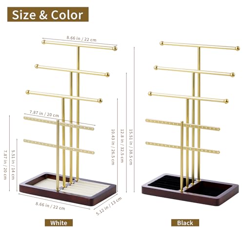 modern T-shaped jewelry rack, jewelry tower, gold metal, square ceramic base decoration display tower, necklace, bracelet, ring storage rack (4-layer wooden pallet black) - style: 4-layer wooden pallet black