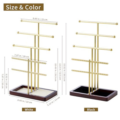 modern T-shaped jewelry rack, jewelry tower, gold metal, square ceramic base decoration display tower, necklace, bracelet, ring storage rack (4-layer wooden pallet black) - style: 4-layer wooden pallet black