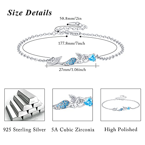 925 Sterling Silver Bohemia Hawaiian Beach Mermaid Floral Bracelet Birthday Graduation Gifts for Women with Gifts Box - style: 10A-Mermaid（Blue）