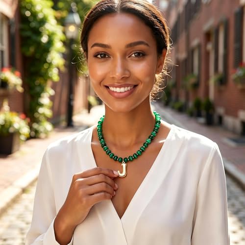 Initial Beaded Necklaces for Women,14K Gold Plated Bubble Letter Pendant Jewelry Gifts - color: acrylic neccklace-j
