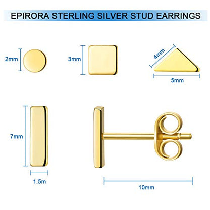 EPIRORA Sterling Silver Stud Earrings for Women Men- 4 Pairs of Hypoallergenic Simple Geometric Small Stud Earring Set Tiny Circle Triangle Square Bar Stud Earrings Mini Cartilage Tragus Earrings - style: Style 1- Gold