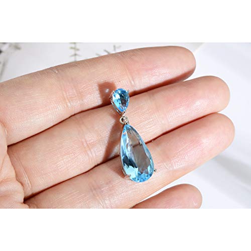 Wedding Jewelry Set for Bridesmaids - Sterling Silver Teardrop CZ Crystal Cubic Zirconia Rhinestone Diamond Bridal Necklace Earrings Set for Bride Mother of Bride Party Prom Birthstone Costume Jewelry - color: Mar-Aquamarine