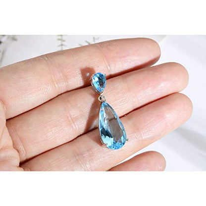 Wedding Jewelry Set for Bridesmaids - Sterling Silver Teardrop CZ Crystal Cubic Zirconia Rhinestone Diamond Bridal Necklace Earrings Set for Bride Mother of Bride Party Prom Birthstone Costume Jewelry - color: Mar-Aquamarine