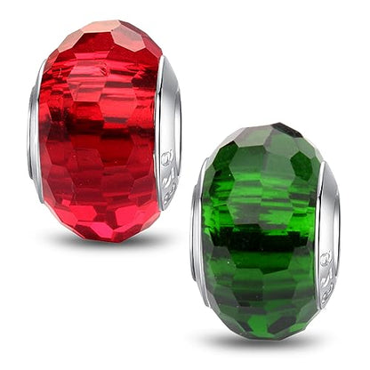 MICOO 925 Sterling Silver Charms for Bracelets,Fashion DIY Dangle Pendants Beads Simulated Birthstone Charms,Birthday Gifts for Women - color: 2 Red and Green Charms