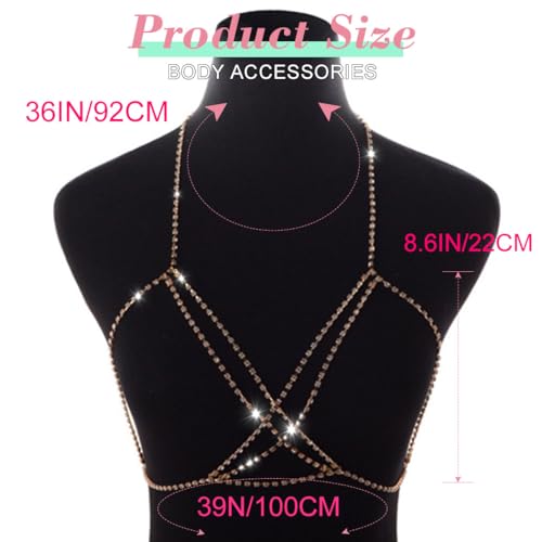 Nicute Rhinestone Body Chain Jewelry Gold Bra Jewelry Bling Plus Size Body Chains for Women - color: Gold