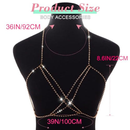 Nicute Rhinestone Body Chain Jewelry Gold Bra Jewelry Bling Plus Size Body Chains for Women - color: Gold