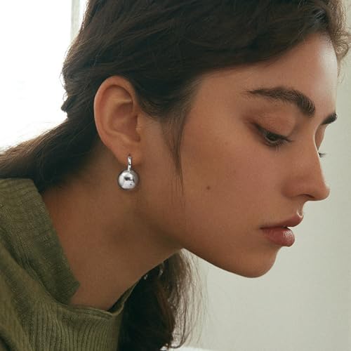 14k Gold Plated Ball Dangle Earrings for Women Sterling Silver Ball Drop Earrings Hypoallergenic Round Balls Hoop Earring Leverback Lightweight Earrings Fashion Jewelry - color: 02-silver