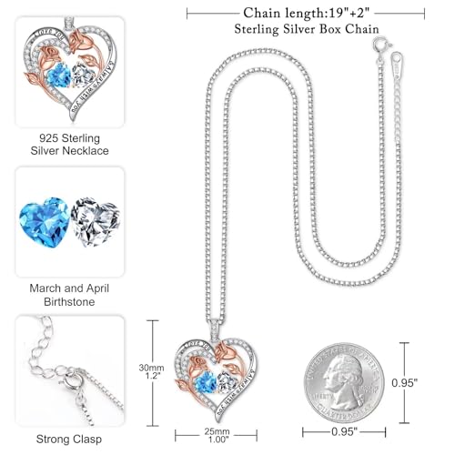 Iefil Birthstone Necklace for Women - Rose Heart Necklace | 925 Sterling Silver, Gift Box Packaging, Anniversary Birthday Gifts for Wife Mom Daughter - color: 03-04-Mar-Apr Birthstone