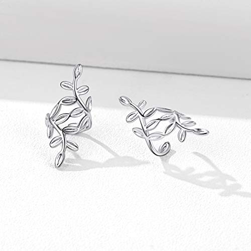 ChicSilver 925 Sterling Silver Ear Cuffs Non-Piercing Cartilage Earrings: Various Styles, Conch Cuffs (with Gift Box) - style: F: Leaf Cuff