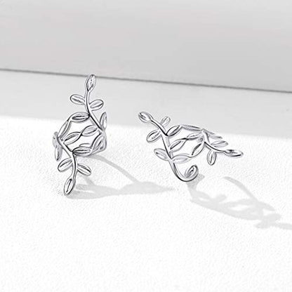 ChicSilver 925 Sterling Silver Ear Cuffs Non-Piercing Cartilage Earrings: Various Styles, Conch Cuffs (with Gift Box) - style: F: Leaf Cuff