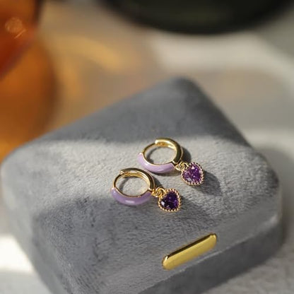 High-Carbon Diamond Hoop Earrings for Women Sterling Silver Cuff Earrings Drop Huggie Stud Halo Earrings with 18K - color: Purple