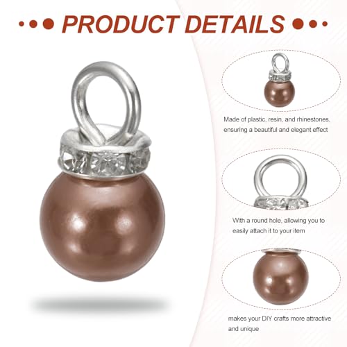 MECCANIXITY 100Pcs Imitation Pearl Pendant 10mm Faux Pearl Beads with Rhinestone for Dangle Jewelry Making Earrings Necklace Bracelets Crafts, Brown - color: Brown