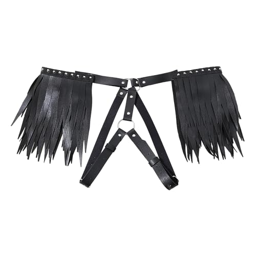 PURFUN Women Punk PU Leather Tassel Shoulder Harness Belt Gothic Black Fringed Body Harness Belt Adjustable Sexy Nightclub Rave Roleplay Cosplay Halloween Costume Chest Chain Body Chain Jewelry