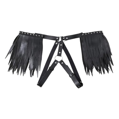 PURFUN Women Punk PU Leather Tassel Shoulder Harness Belt Gothic Black Fringed Body Harness Belt Adjustable Sexy Nightclub Rave Roleplay Cosplay Halloween Costume Chest Chain Body Chain Jewelry