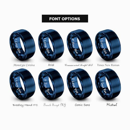 Tungsten Wedding Band Ring Black 10mm Men Women Comfort Fit 18k Rose Gold Step Edge Brushed Polished - color: Blue Tungsten