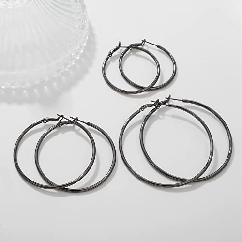 2mm Sterling Silver Big Hoop Earrings For Women - Large Hypoallergenic Circle Endless Thin Oversize Silver Hoops - color: Black,40mm