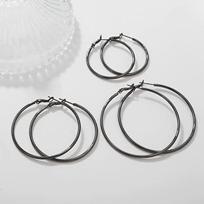 2mm Sterling Silver Big Hoop Earrings For Women - Large Hypoallergenic Circle Endless Thin Oversize Silver Hoops - color: Black,40mm