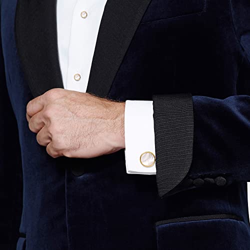 HAWSON Fashion Mother-of-Pearl Tuxedo Shirt Button and Cufflink Set, Specially Designed for Wedding Business - color: Gold Tone-Mother of Pearl