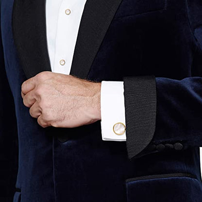 HAWSON Fashion Mother-of-Pearl Tuxedo Shirt Button and Cufflink Set, Specially Designed for Wedding Business - color: Gold Tone-Mother of Pearl