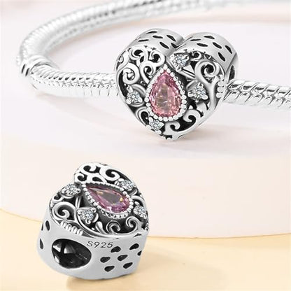 Pandach 925 Sterling Silver Charms for Bracelet&Necklace Dangle Pendant Bead with 5A Cubic Zirconia Stones,Jewelry Beads Gifts for Women - style: Vintage pink beads