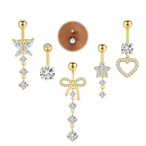CZ Belly Button Rings for Women Surgical Stainless Steel Jewelry - color: Gold