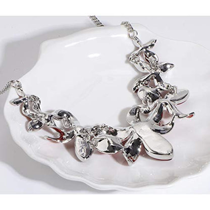 AMYJANE Vintage Statement Jewelry Set - Spring Leaf Flower Floral Plant Necklace Earring Set Crystal Rhinestone Fashion Costume Jewelry for Women Prom Party Unique Gift - style: Flower Jewelry Set Red