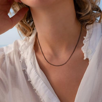FOCALOOK Womens Chain Necklace, 1/1.4/2mm Thin Cable Link Necklace Chain | Hypoallergenic 316L Stainless Steel, Non Tarnish, Sturdy Chain for Pendants, 14K Gold Plated/Silver/Rose Gold/Black, 14-30" - color: 2mm Black, size: 18 Inch