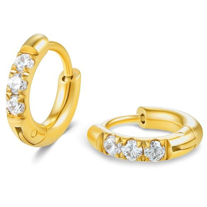 Hypoallergenic Unisex Surgical Steel Small Cubic Zirconia Huggie Hoop Earring, Color Gold - Silver - Rose Gold - Black - Rainbow, Size 6mm- 12mm Safe for Sensitive Ear - style: N01: 6MM Gold Hoops(2mm thickness)