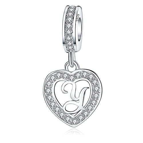925 Sterling Silver Letter Charms A~Z Alphabet Charm Letter Beads fit Pandora European Bracelets fit Wife Mom Christmas Birthday Gift - color: Y