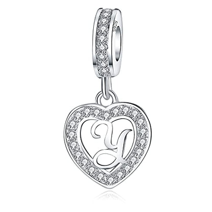 925 Sterling Silver Letter Charms A~Z Alphabet Charm Letter Beads fit Pandora European Bracelets fit Wife Mom Christmas Birthday Gift - color: Y