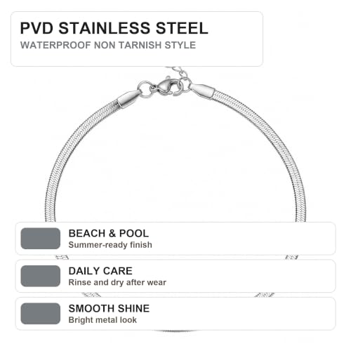 MYAROMA FINDINGS Stainless Steel Anklet for Women, Flat Snake Chain Ankle Bracelet, Gold and Silver Tone Options, PVD Waterproof Non Tarnish Ankle Bracelet